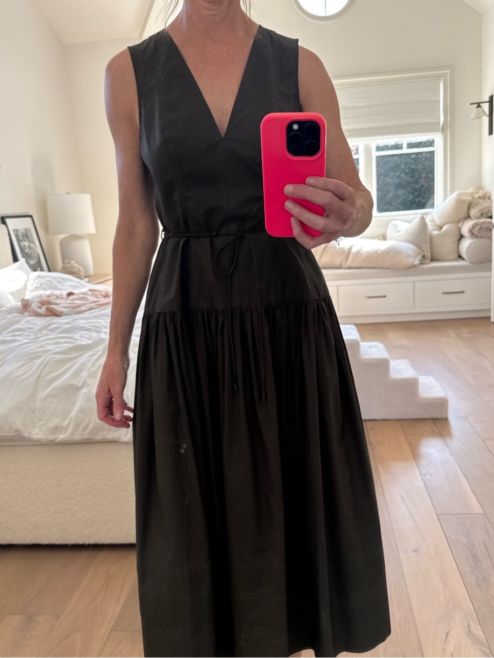Ulla Johnson dark army green Sleeveless V-Neck Midi Dress with Tie Waist